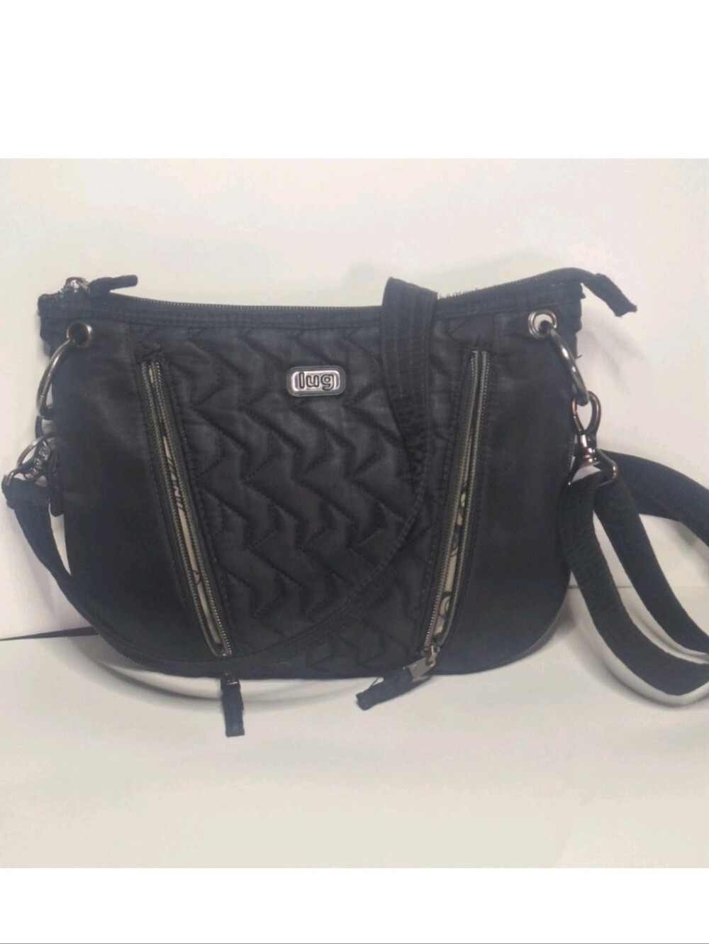 LUG Swivel Quilted Black RFID Adjustable Crossbody Bag No Shoulder Strap GUC